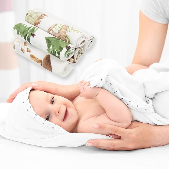 LifeTree 6 Pack Baby Muslin Washcloths for Unisex, 70% Viscose from Bamboo and 30% Cotton Wash Cloth Set for Baby Face Body
