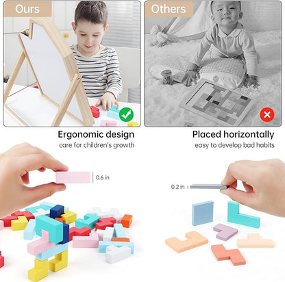 GEMEM Wooden Blocks Puzzles for Kids Ages 4-8, Thick 3D Russian Blocks Brain Teasers Tangram Jigsaw, STEM Intelligence Toys,Montessori Educational Gift for Toddlers Kids 3 4 5 6 7 8 Boys Girls