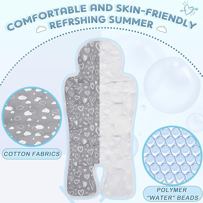 Pinkunn Gel Car Seat Baby Cooling Pad for Summer Breathable Stroller Cooler Pad Multifunctional Carseat Cooling Mat for Baby Child Dining Chair Safety Seat Stroller(Gray,Heart)