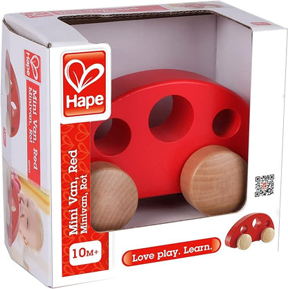 Hape Mini Van Wooden Toddler Toy Vehicle in Red, L: 4.9 2.5, H: 2.8 inch