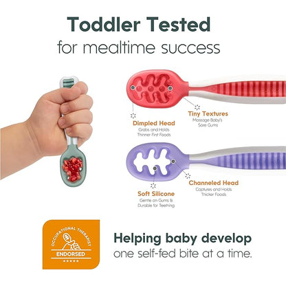 NumNum Baby Spoons Set, Pre-Spoon GOOtensils for Kids Aged 6+ Months - First Stage, Baby Led Weaning (BLW) Spoon - Self Feeding, Silicone Toddler Food Utensils - 1-Pack, 6 Spoons, Rainbow