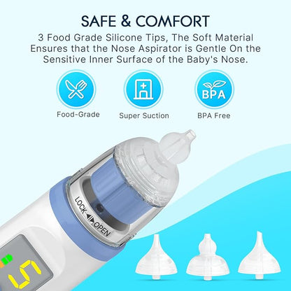 Electric Nasal Aspirator for Baby, Nose Aspirator for Toddlers 3 Silicone 5 Suction