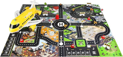 Hapavis Airplane Toys with Construction Truck Engineering Vehicle Play Mat