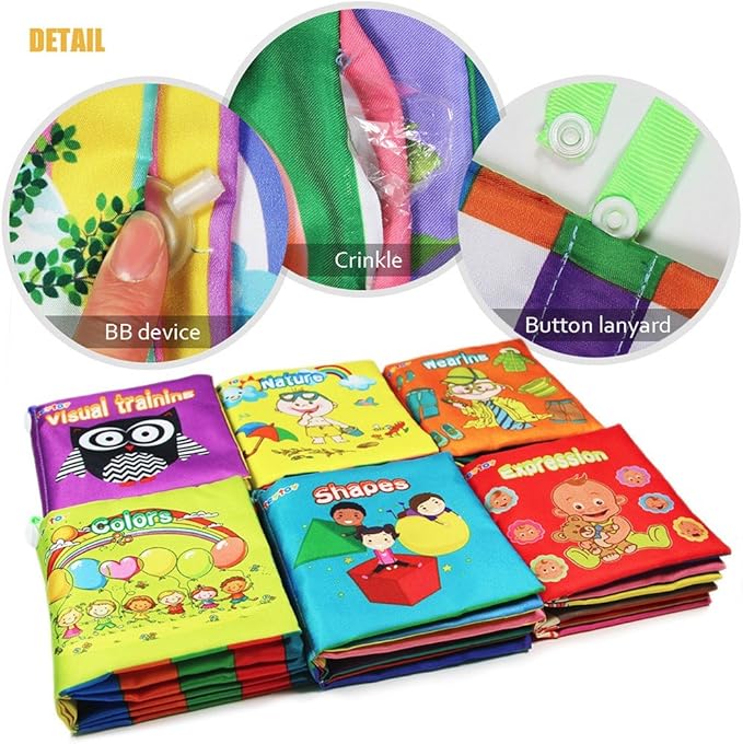 teytoy My First Soft Book, 6 PCS Nontoxic Fabric Baby Cloth Books Early Education Toys Activity Crinkle Cloth Book for Toddler