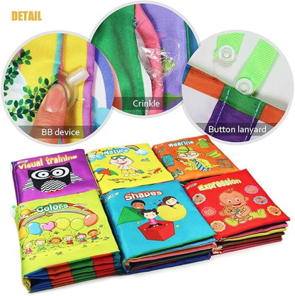 teytoy My First Soft Book, 6 PCS Nontoxic Fabric Baby Cloth Books Early Education Toys Activity Crinkle Cloth Book for Toddler