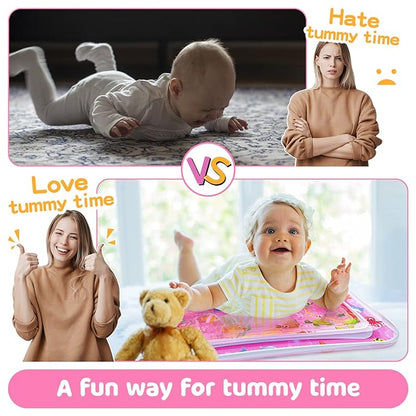 Tummy Time Water Mat for Girl, Water Play Mat for Babies Inflatable Tummy Time Water Play Mat for Infants and Toddlers 3 to 12 Months Promote Development Toys Cute Baby