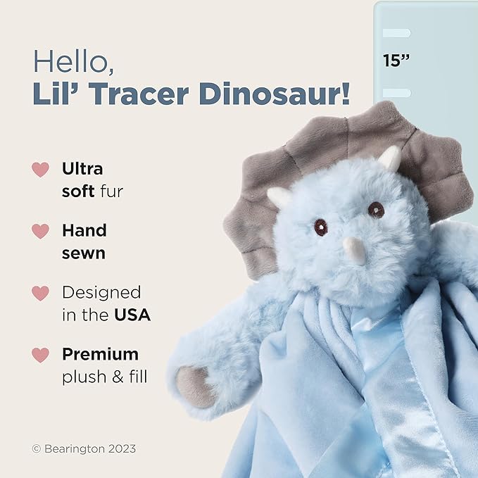Bearington Baby Lil’ Tracer Snuggler, 15 Inch Light Blue Dinosaur