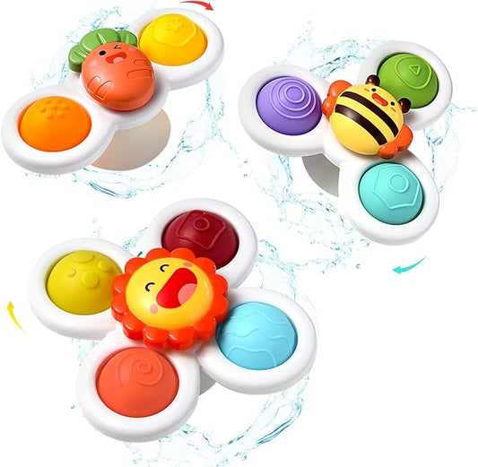 Hooku 3 Pcs Suction Cup Spinner Toys, Baby Fidget Spinner Toy 1-3, Sensory