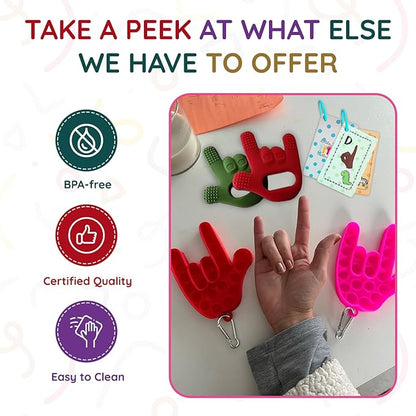 Baby Teether I Love You Sign Teething Toys for Babies and Toddler Teether for Soothing, Cold Teethers for Babies Infant Toy Gift Hand Wrist Wearable Silicone Teether 2 Pack