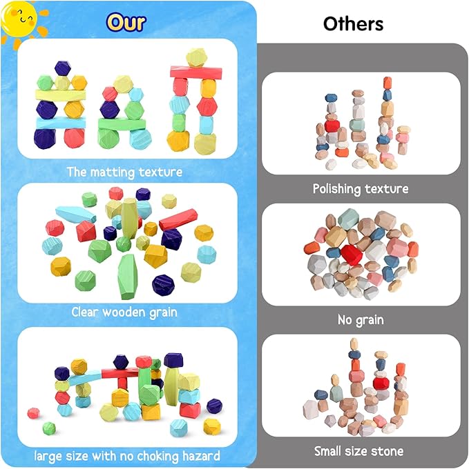 oathx Montessori Toys Wooden Blocks for Toddlers 1-3, 28Pcs Extra Large Stacking Stones Building Blocks 1+ Year