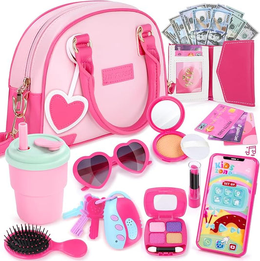 INNOCHEER Little Girls Purse, Kids Toy Purse with Pretend Makeup 2 3 4 5 6 7 8 Year