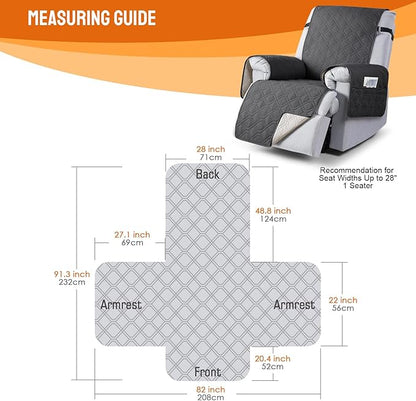 VANSOFY 100% Waterproof Recliner Chair Covers, Recliner Cover Non-Slip Dog Chair Cover Furniture Protector Washable Slipcover with Pocket, Elastic Straps for Pets, Dogs(Charcoal Gray, 28")