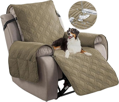 Easehomey 100% Waterproof Recliner Chair Covers, Non Slip Dog Chair Cover Furniture Protector Washable Chair Cover with Pocket, Elastic Straps for Kids,Pets,Dogs (Khaki, 23.6")