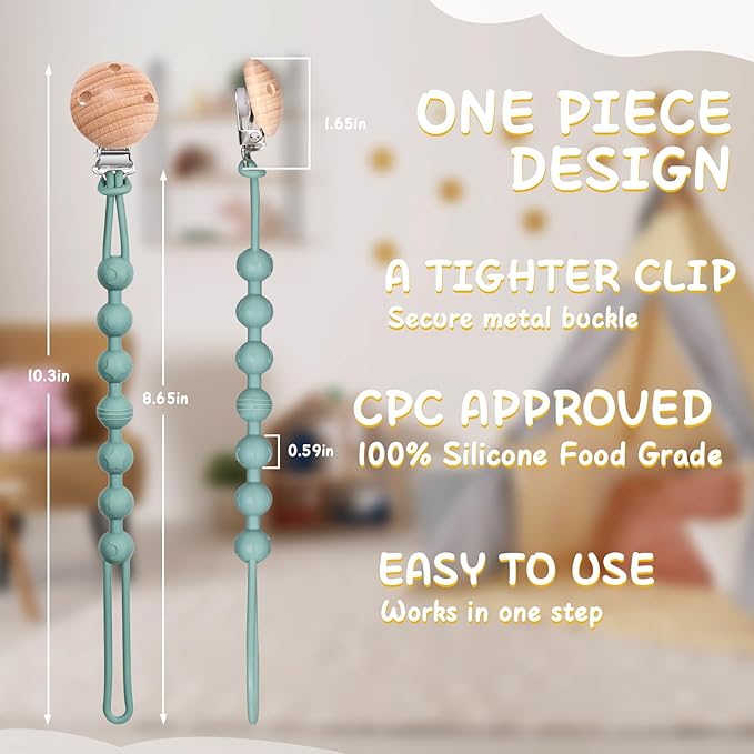 AIXMEET 4-Pack Silicone Pacifier Clip Holder, Soft Flexible Binky Clips