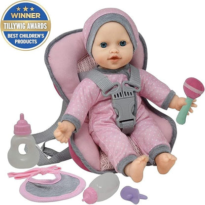 Doll Travel PlaySet - Baby Doll Car Seat Carrier Backpack 12 Inch
