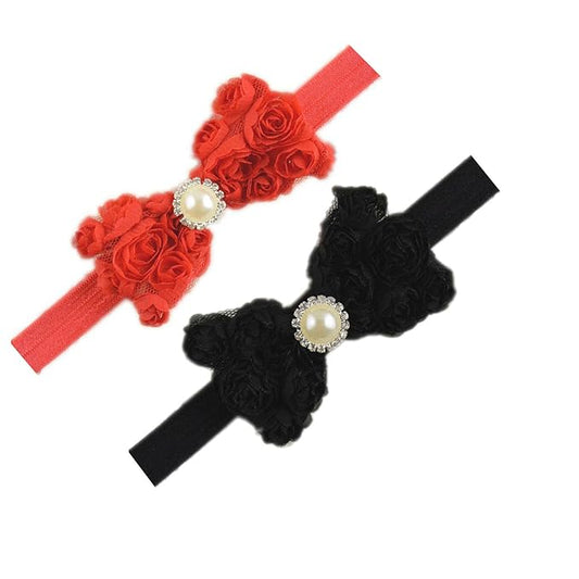 Baby Girls Headbands Lace Rose Bows Pearl Elastic Hair Band with15 colors