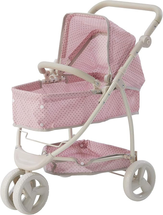 Olivia's Little World 2-in-1 Convertible Baby Doll Stroller with Retractable Canopy, All-Terrain Wheels