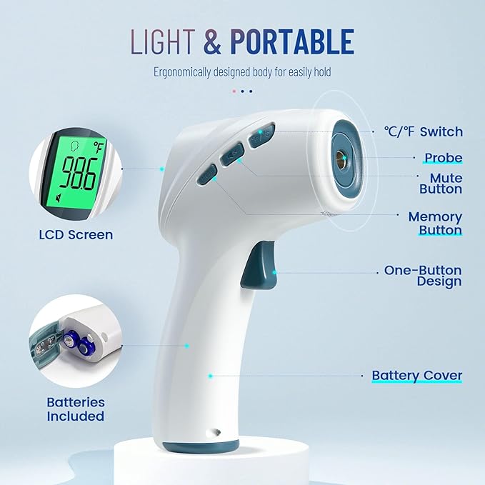 Touchless Thermometer for Adults, Digital Infrared Thermometer Gun with Fever Alarm 2 in 1 Mode,