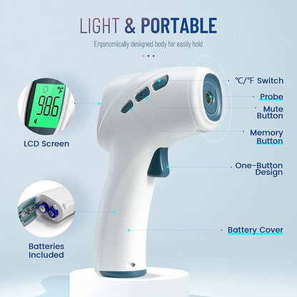 Touchless Thermometer for Adults, Digital Infrared Thermometer Gun with Fever Alarm 2 in 1 Mode,