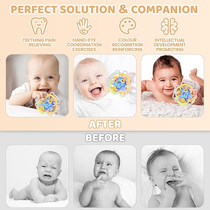 Orzbow Sensory Teething Toys for Babies, Baby Montessori Toys 3-6-12-18 Months