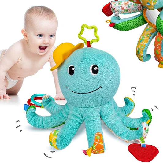 Infant Baby Musical Stuffed Animal Activity Soft Toys, Baby Teething Toys with Multi-Sensory Crinkle 0-3-6-12 Months