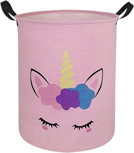 Round Pink Color Unicorn Pattern Laundry Hamper Storage Basket Organizer