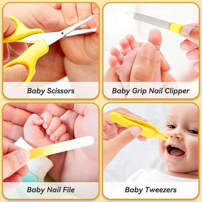 Baby Healthcare and Grooming Kit, 14 in 1 Baby Safety Set Newborn Nursery Health Care Set with Hair Brush Scale Nail Clippers for Baby Girls Boys(14 Kits Yellow)