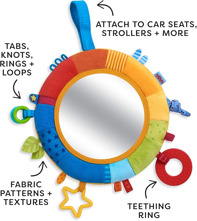 HABA Rainbow Baby Mirror for Tummy Time - Developmental Infant Toy for 6-12 Months - Baby Sensory Toy with Entertaining Elements for Baby Gifts 6 Months+