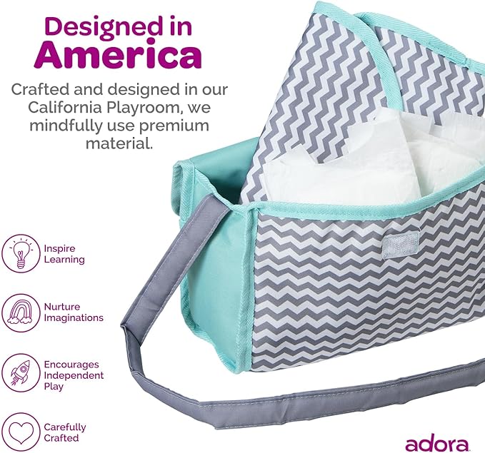 Adora Baby Doll Diaper Bag with Sturdy Straps, Includes Changing Mat and 2 Doll Diapers (Fits 13" Dolls) 3+ -
