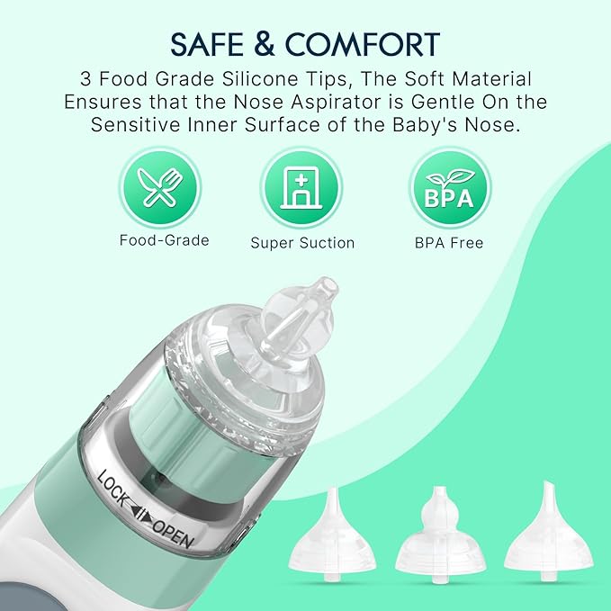 Electric Nasal Aspirator for Baby, Nose Aspirator for Toddlers 3 Silicone