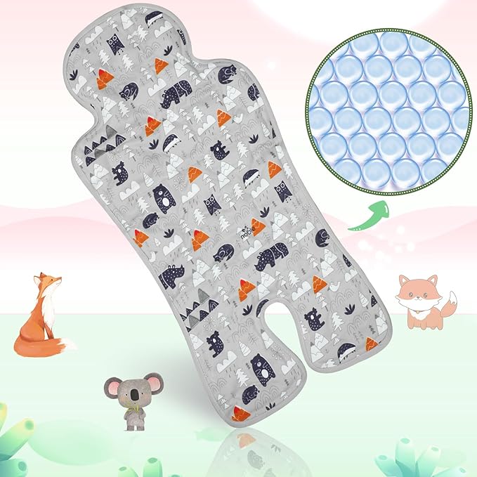 Pinkunn 2 Pcs Gel Car Seat Cooling Pad for Baby Summer Breathable Ice Cushion Multifunctional Ice Stroller Cooler Mat for Stroller Baby Dining Chair Child Safety Seat(Vivid Color,Forest, Animal)