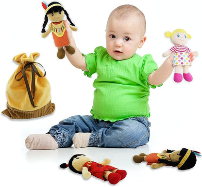 June Garden Soft Baby Doll Set - Multicultural Diversity 8.5" Plush Baby Dolls with Storage Bag