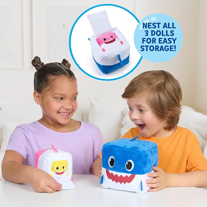 Baby Shark Nesting Dolls, Plush Cube Characters That Play Music
