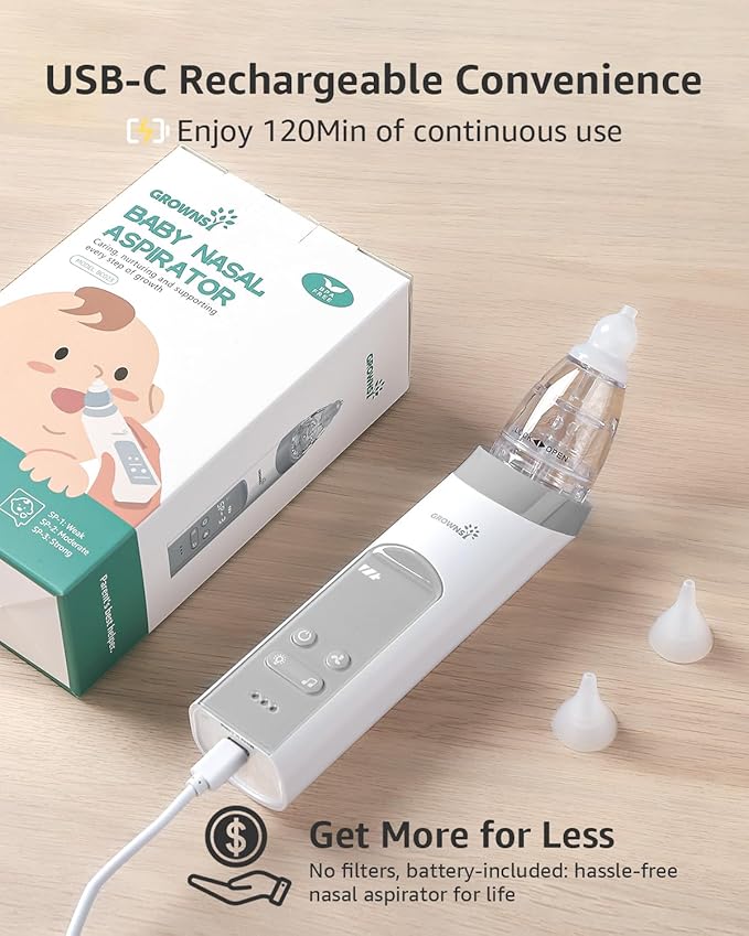 GROWNSY Nasal Aspirator for Baby, Baby Nose Sucker Pro with 3 Soft Silicone Tips