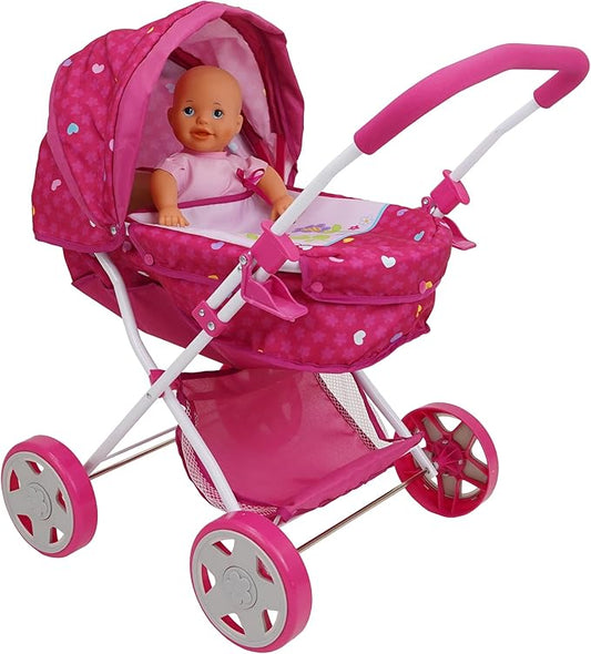 509 Crew Garden Pram N Doll Set - 14" Baby Doll & Folding Pram Set, Kids Pretend Play 3+