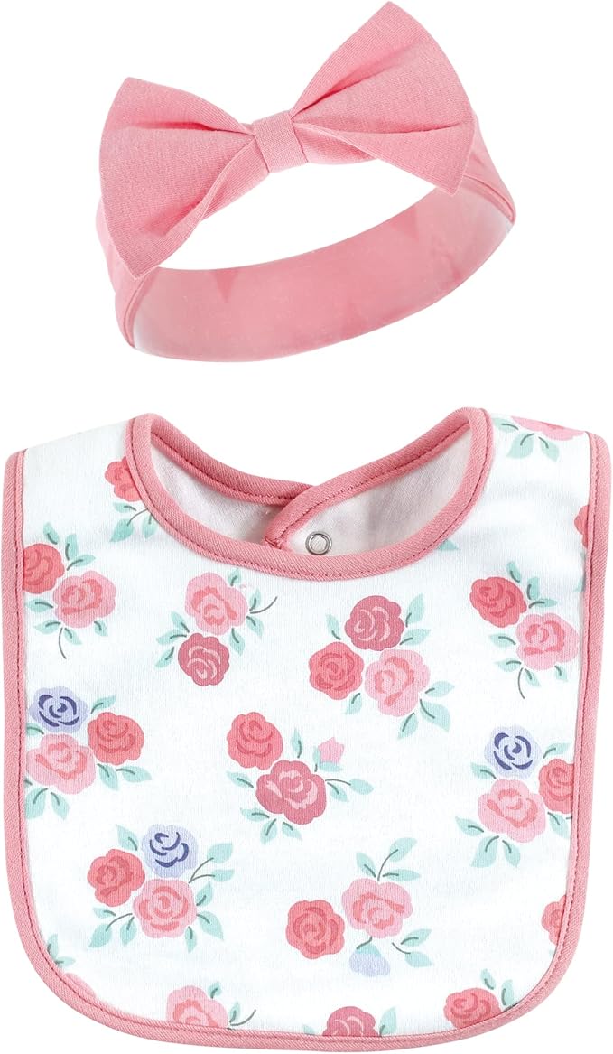Hudson Baby Unisex BabyCotton Bib and Headband or Caps Set