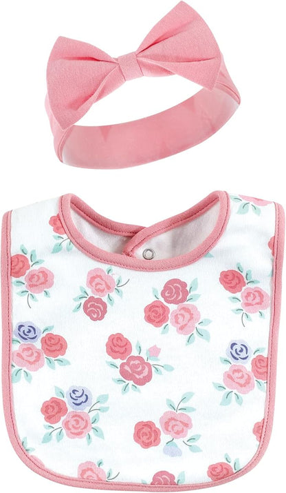Hudson Baby Unisex BabyCotton Bib and Headband or Caps Set