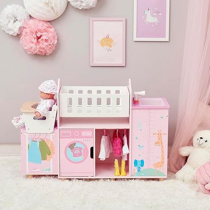 Olivia's Little World Amanda 6-in-1 Wooden Doll Nursery Station with Rocking Cradle, High Chair 3 yrs
