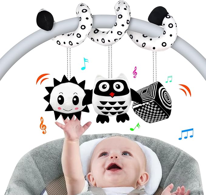 Baby Spiral Hanging Stroller and Car Seat Toys for Babies 0-6 Months Newborn Plush Activity Toys for Bed Bassinet Crib Baby Carrier Gifts (owl)