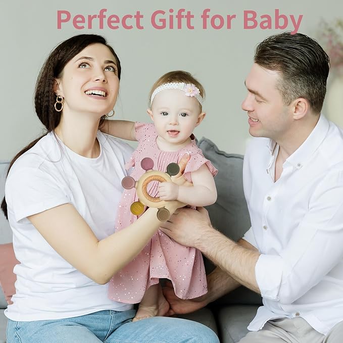 Baby Teething Toys with Wooden Ring, Teethers for Babies 3-6 Months