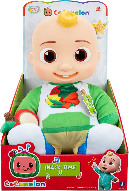 CoComelon Snack Time Features JJ Doll with Red Apple Plush - Plays Sounds, Phrases