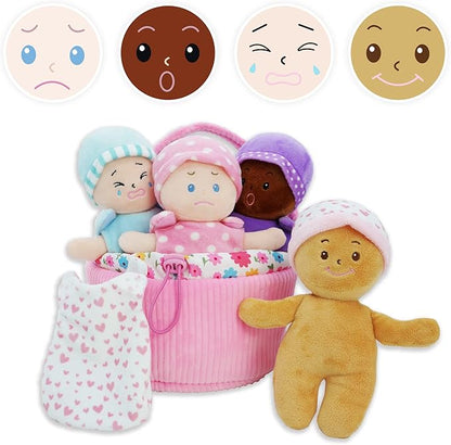 June Garden My First Basket Plush Baby Doll Set - 1 Basket 4 Multicultural