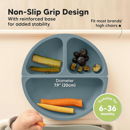 KeaBabies Suction Plates for Baby, Toddler - 3-Pack 100% Silicone Toddler Plates, Divided Baby Plates with Suction, Silicone Plates for Baby, Kids, BPA-Free, Microwave, Dishwasher Safe (Desert)