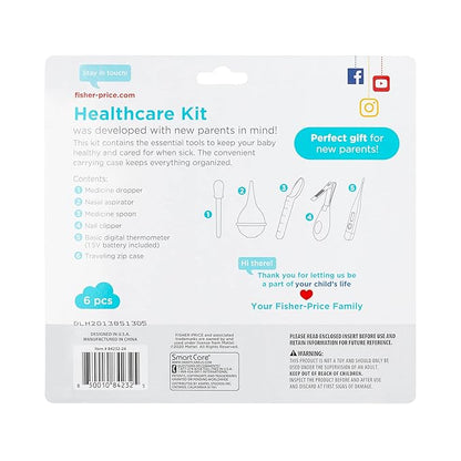 Fisher-Price 6-Piece Baby Healthcare Kit, Newborn Essentials, Baby Gift Set, Includes Medicine Dispensers, Aspirator, Baby Nail Clippers, Baby Thermometer