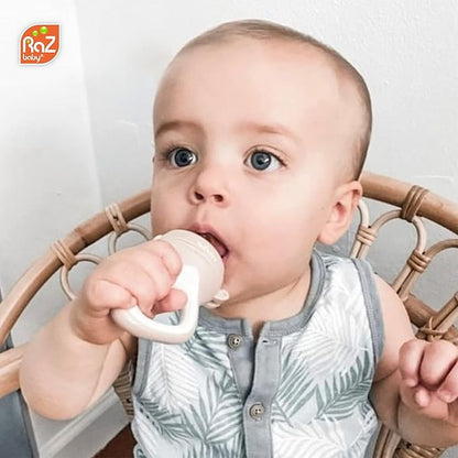 RaZbaby Baby Fruit Feeder/Food Feeder Pacifier | Infant Teething Toy Teether 6M+, Add Baby's Favorite Frozen Fruit or Fresh Food for Teething Relief