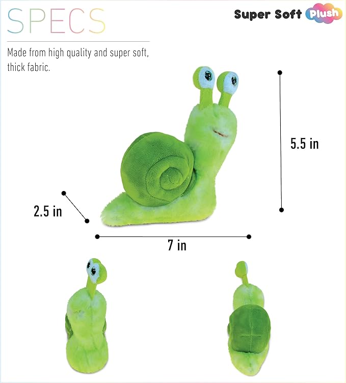 DolliBu Green Snail Plush - Super soft stuffed animal Snail, Cute Realistic Stuffed Animal Snail Toy for Boys and Girls 7 Inches
