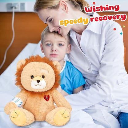 Houwsbaby 12" Get Well Soon Lion Stuffed Animal,Brown Get Well Soon Lion Plush Toy