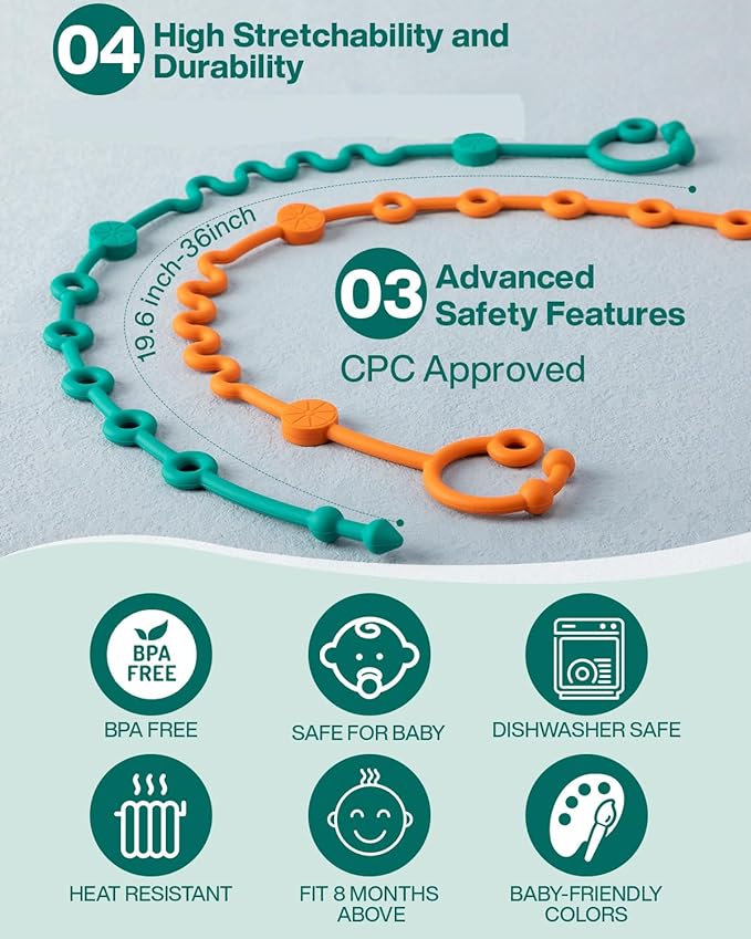 Toy Straps for Baby, 5pcs Adjustable Toy Holder for Stroller Accessories (7- Pack)