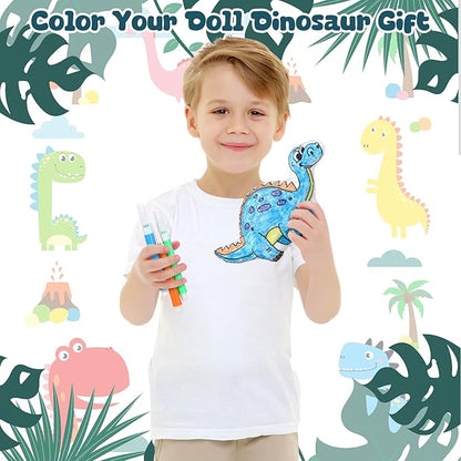 4 Sets Boys Girls Doodle Dolls, Color Your Own Dinosaur Gift Set 4 Coloring Plush Toy Washable Stuffed Animal Drawing DIY Crafts Art 48 Watercolor Pens for Boys Girls 4-10 Years Old