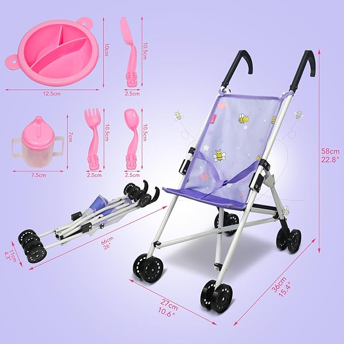 Doll Stroller Toy Anivia Realistic Doll Stroller Heart Design Gifts